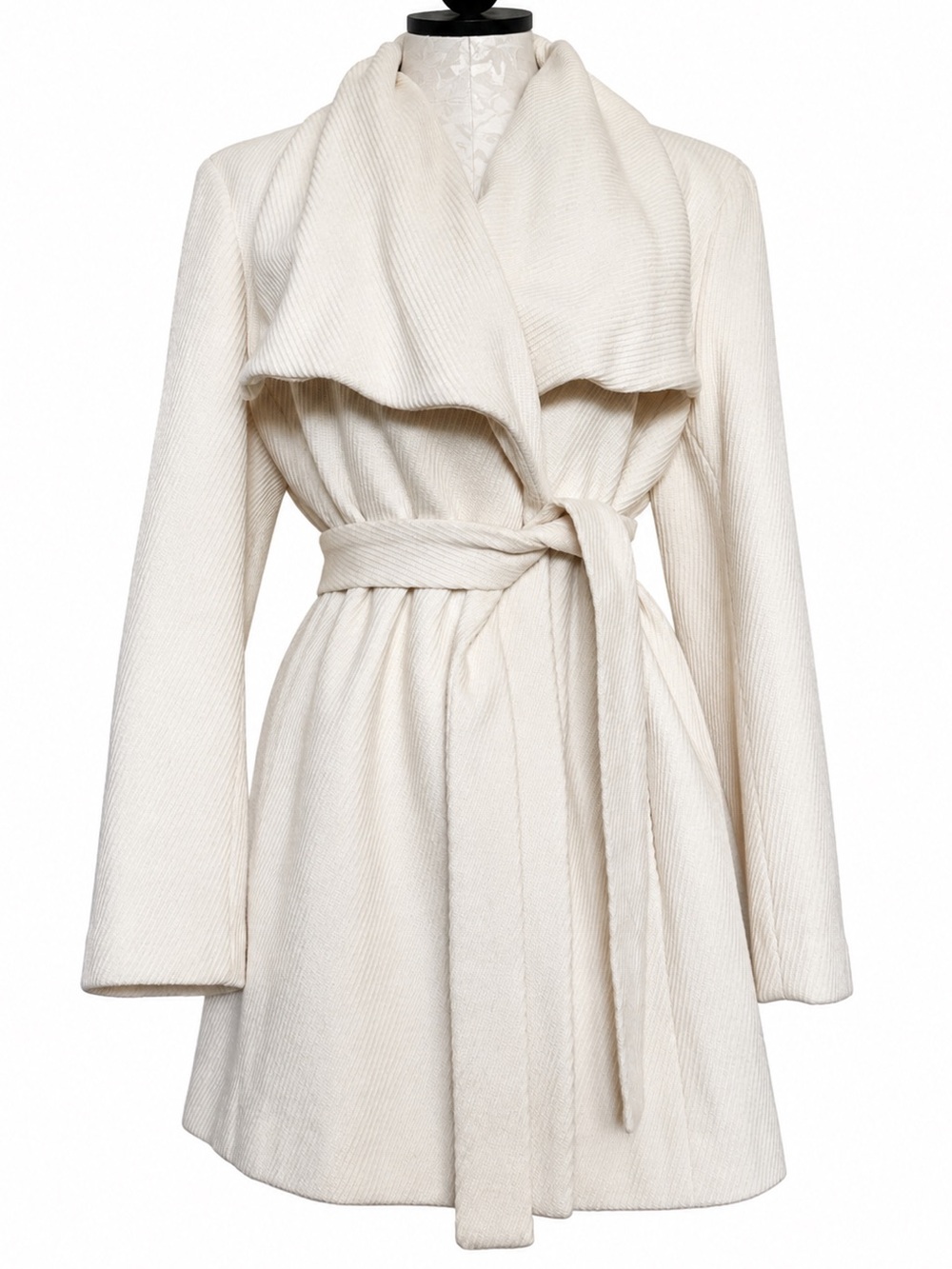 Calvin Klein Ivory Wool Blend Draped Collar Belted Coat Size 14